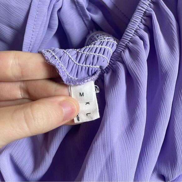 EXLURA Purple Square Neck Boho Mini Dress Medium - Picture 7 of 12